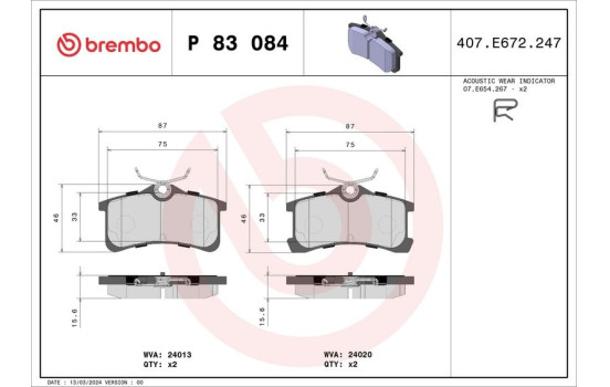 Bromsbeläggssats, skivbroms P 83 084 Brembo, bild 2