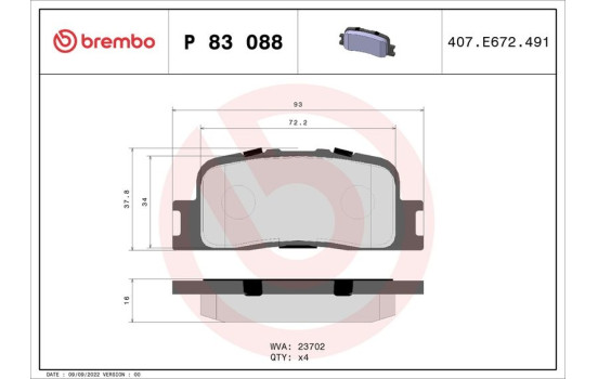 Bromsbeläggssats, skivbroms P 83 088 Brembo, bild 2