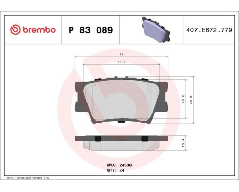Bromsbeläggssats, skivbroms P 83 089 Brembo, bild 3