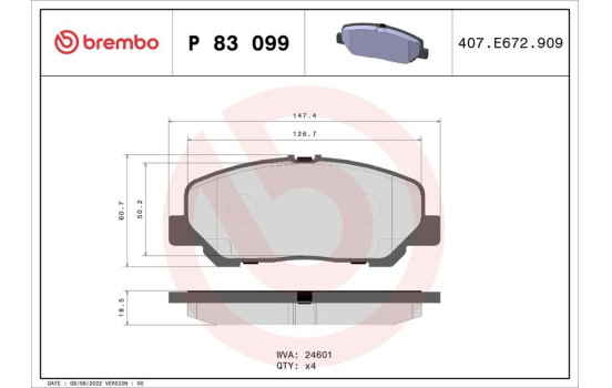 Bromsbeläggssats, skivbroms P 83 099 Brembo, bild 2