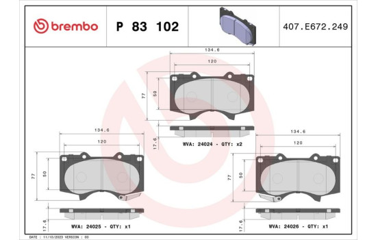 Bromsbeläggssats, skivbroms P 83 102 Brembo