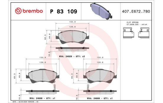 Bromsbeläggssats, skivbroms P 83 109X Brembo