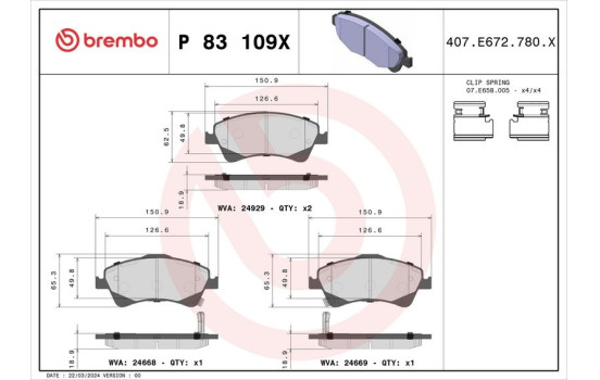 Bromsbeläggssats, skivbroms P 83 109X Brembo, bild 2