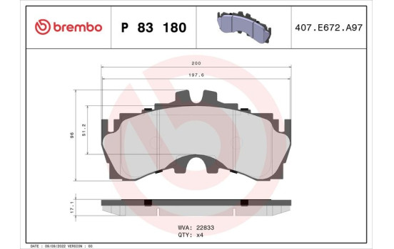 Bromsbeläggssats, skivbroms P 83 180 Brembo