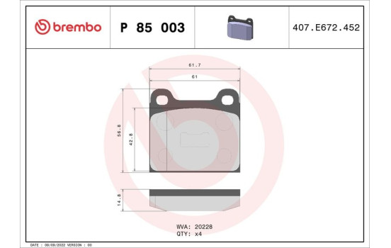Bromsbeläggssats, skivbroms P 85 003 Brembo, bild 2