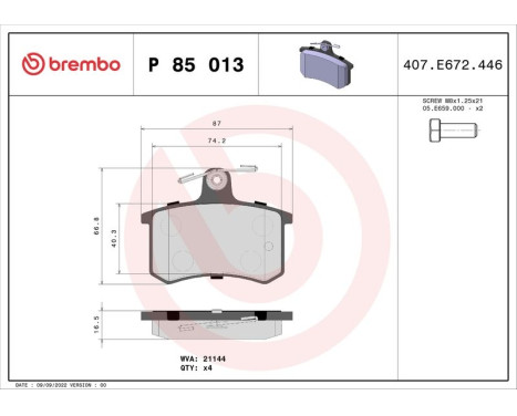 Bromsbeläggssats, skivbroms P 85 013 Brembo, bild 3