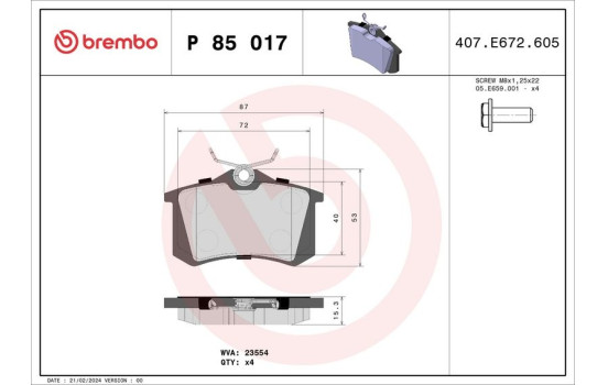 Bromsbeläggssats, skivbroms P 85 017 Brembo, bild 2