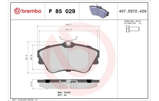 Bromsbeläggssats, skivbroms P 85 029 Brembo, bild 2