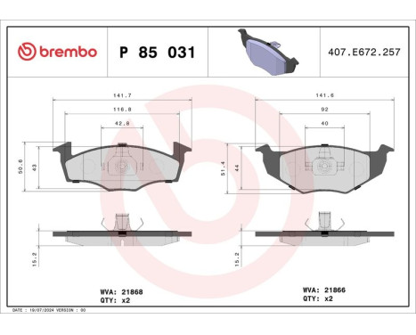 Bromsbeläggssats, skivbroms P 85 031 Brembo, bild 3