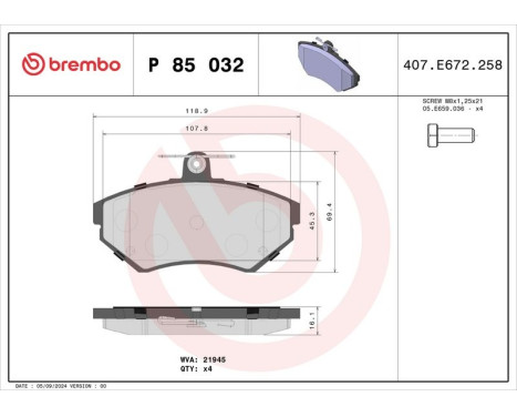 Bromsbeläggssats, skivbroms P 85 032 Brembo, bild 3