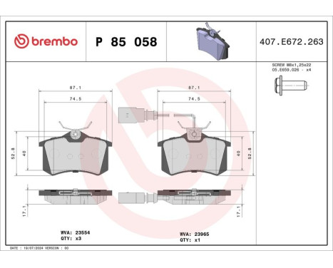 Bromsbeläggssats, skivbroms P 85 058 Brembo, bild 3
