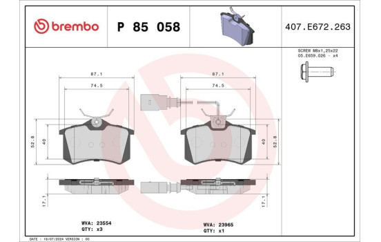 Bromsbeläggssats, skivbroms P 85 058 Brembo, bild 2