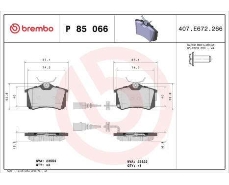 Bromsbeläggssats, skivbroms P 85 066 Brembo, bild 3