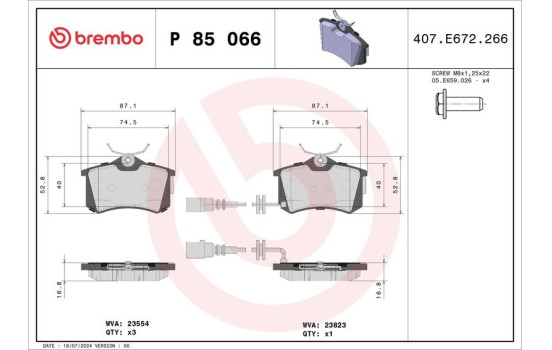 Bromsbeläggssats, skivbroms P 85 066 Brembo, bild 2