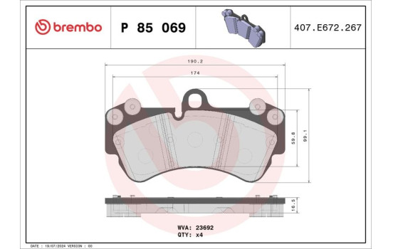 Bromsbeläggssats, skivbroms P 85 069 Brembo, bild 2