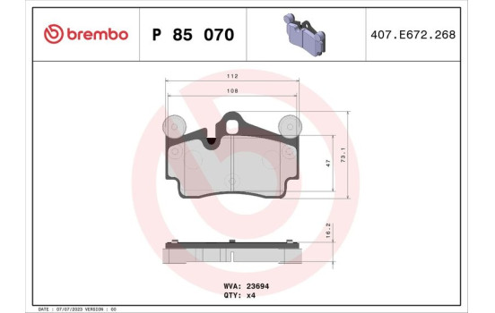 Bromsbeläggssats, skivbroms P 85 070 Brembo, bild 2