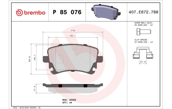 Bromsbeläggssats, skivbroms P 85 076 Brembo, bild 2