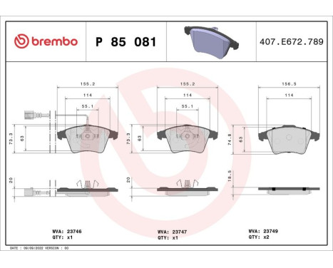 Bromsbeläggssats, skivbroms P 85 081 Brembo, bild 3