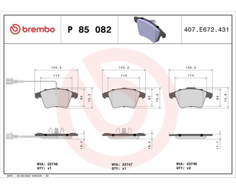 Bromsbeläggssats, skivbroms P 85 082 Brembo, bild 3