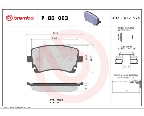 Bromsbeläggssats, skivbroms P 85 083 Brembo, bild 3
