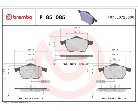 Bromsbeläggssats, skivbroms P 85 085 Brembo, bild 2