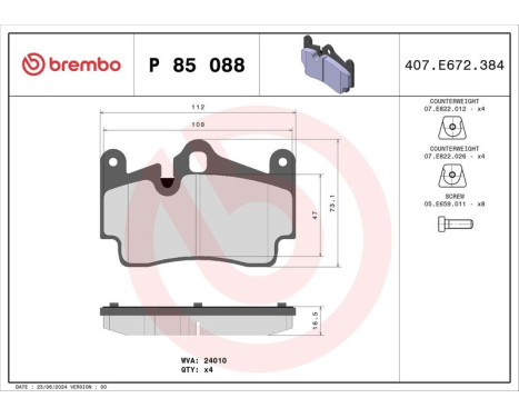 Bromsbeläggssats, skivbroms P 85 088 Brembo, bild 3