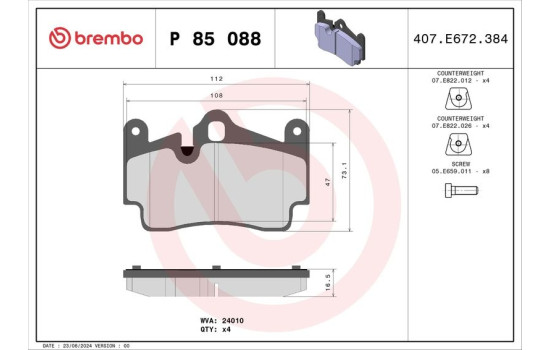 Bromsbeläggssats, skivbroms P 85 088 Brembo, bild 2