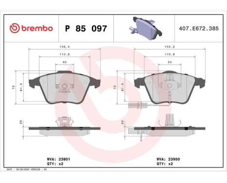 Bromsbeläggssats, skivbroms P 85 097 Brembo, bild 3