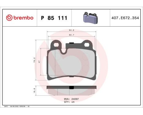 Bromsbeläggssats, skivbroms P 85 111 Brembo, bild 3