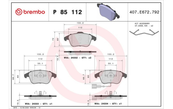 Bromsbeläggssats, skivbroms P 85 112 Brembo, bild 3