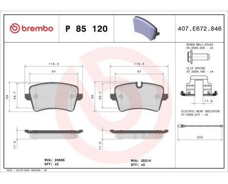 Bromsbeläggssats, skivbroms P 85 120 Brembo, bild 3