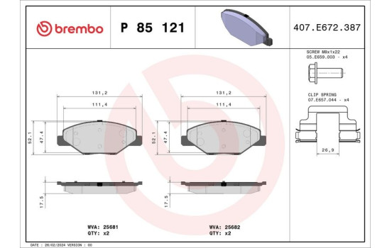 Bromsbeläggssats, skivbroms P 85 121 Brembo, bild 2