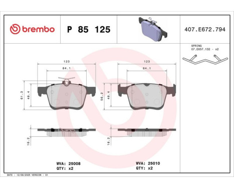 Bromsbeläggssats, skivbroms P 85 125 Brembo, bild 5