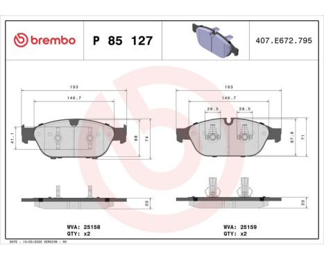 Bromsbeläggssats, skivbroms P 85 127 Brembo, bild 3