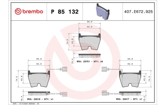 Bromsbeläggssats, skivbroms P 85 132 Brembo