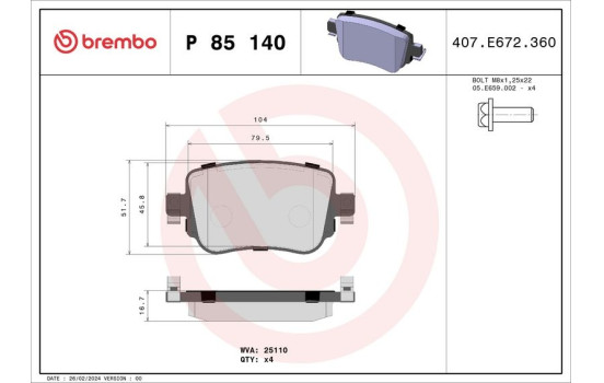 Bromsbeläggssats, skivbroms P 85 140 Brembo, bild 2