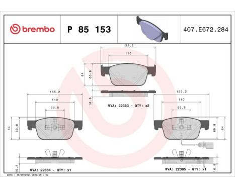 Bromsbeläggssats, skivbroms P 85 153 Brembo, bild 2