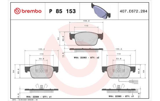 Bromsbeläggssats, skivbroms P 85 153 Brembo, bild 2