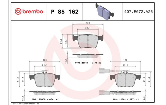 Bromsbeläggssats, skivbroms P 85 162 Brembo, bild 2