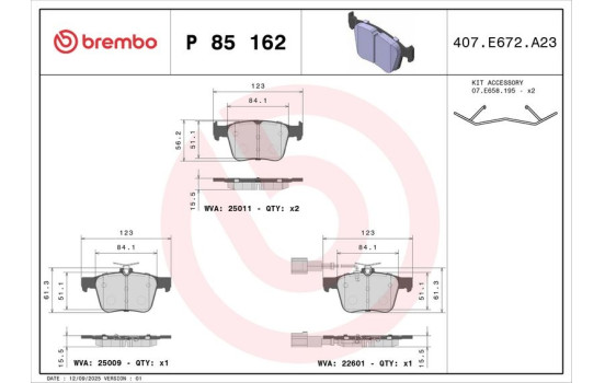 Bromsbeläggssats, skivbroms P 85 162 Brembo, bild 3
