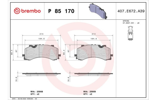 Bromsbeläggssats, skivbroms P 85 170 Brembo