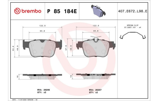 Bromsbeläggssats, skivbroms P 85 184E Brembo