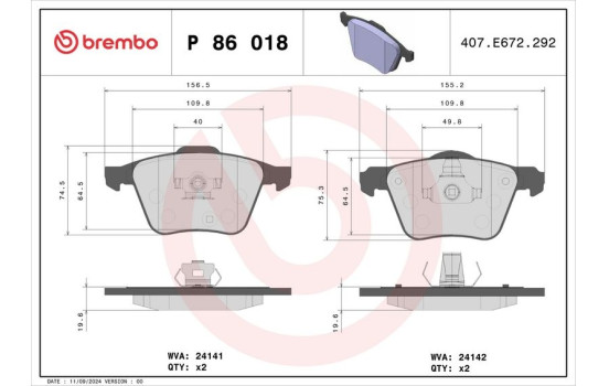 Bromsbeläggssats, skivbroms P 86 018 Brembo, bild 3