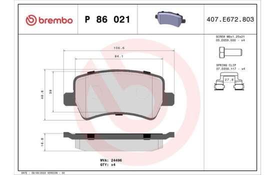 Bromsbeläggssats, skivbroms P 86 021 Brembo, bild 2