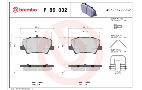 Bromsbeläggssats, skivbroms P 86 032 Brembo, bild 4