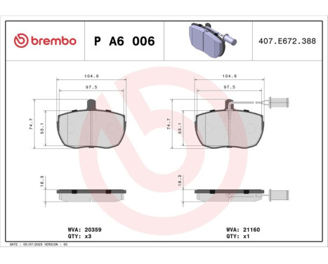 Bromsbeläggssats, skivbroms P A6 006 Brembo, bild 3