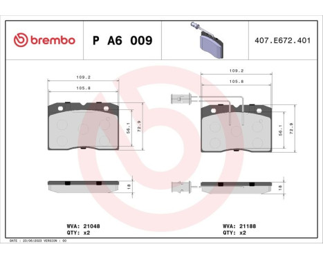 Bromsbeläggssats, skivbroms P A6 009 Brembo, bild 3