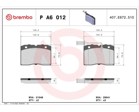 Bromsbeläggssats, skivbroms P A6 012 Brembo, bild 3