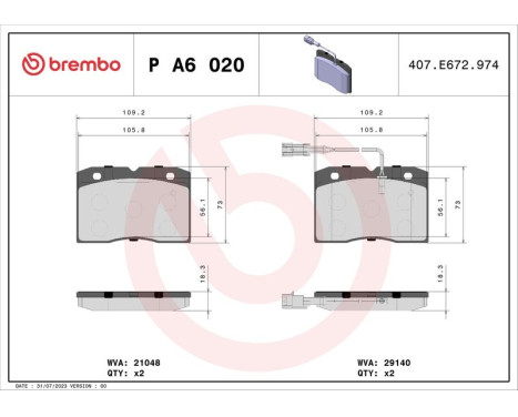 Bromsbeläggssats, skivbroms P A6 020 Brembo, bild 3