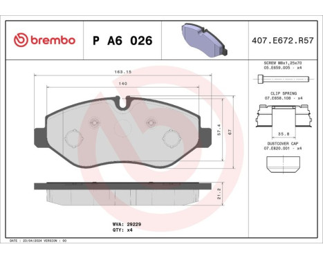Bromsbeläggssats, skivbroms P A6 026 Brembo, bild 3